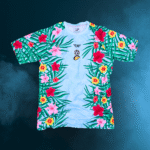 Fiji football training jersey with tropical floral pattern, lightweight performance fabric, and national-inspired design, custom training kit by Custom Athletics USA for teams and supporters.