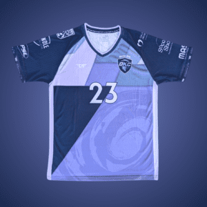Side FC OKC Cyclones soccer jersey in blue and navy with number 23, custom performance team kit designed and manufactured by Custom Athletics USA.